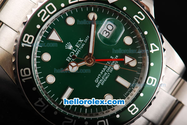 Rolex GMT-Master Automatic Movement Silver Case with Green Dial and Green Bezel-White Round Marker - Click Image to Close